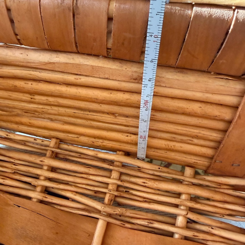 Vintage Wicker and Wood Woven Basket Medium Size with Handles - Picture 13 of 13